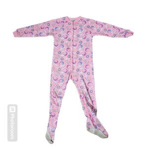Vintage 80s 90s Girls Pink Celestial Moon Footed Cozy Pajamas One Piece